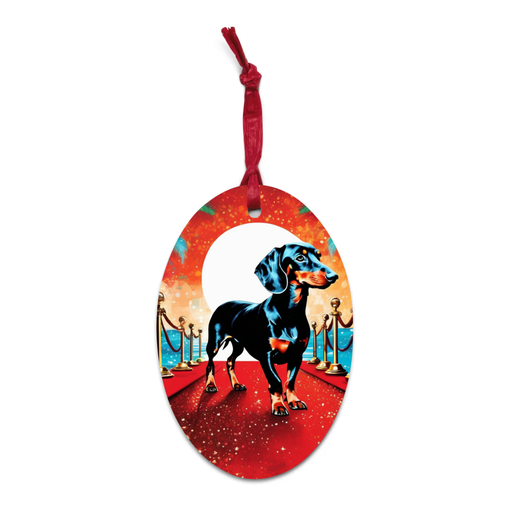 PugMug Custom Black Dachshund Wooden Ornament