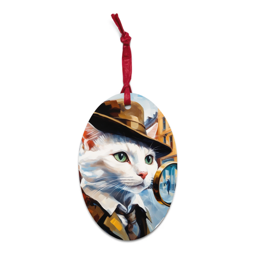 PugMug Custom White Companion Cat Wooden Ornament