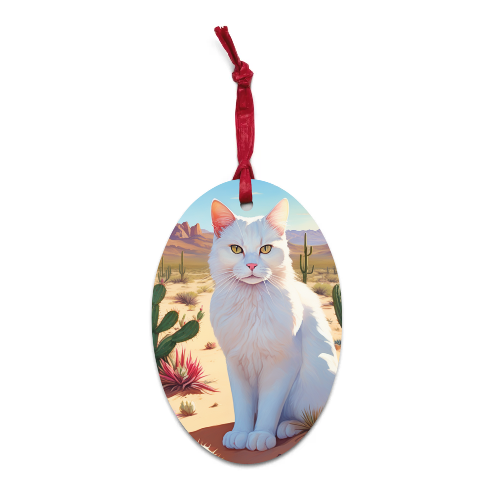 PugMug Custom White Companion Cat Wooden Ornament