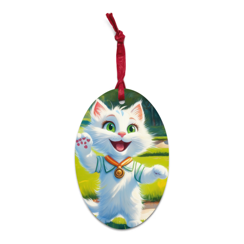 PugMug Custom White Companion Cat Wooden Ornament