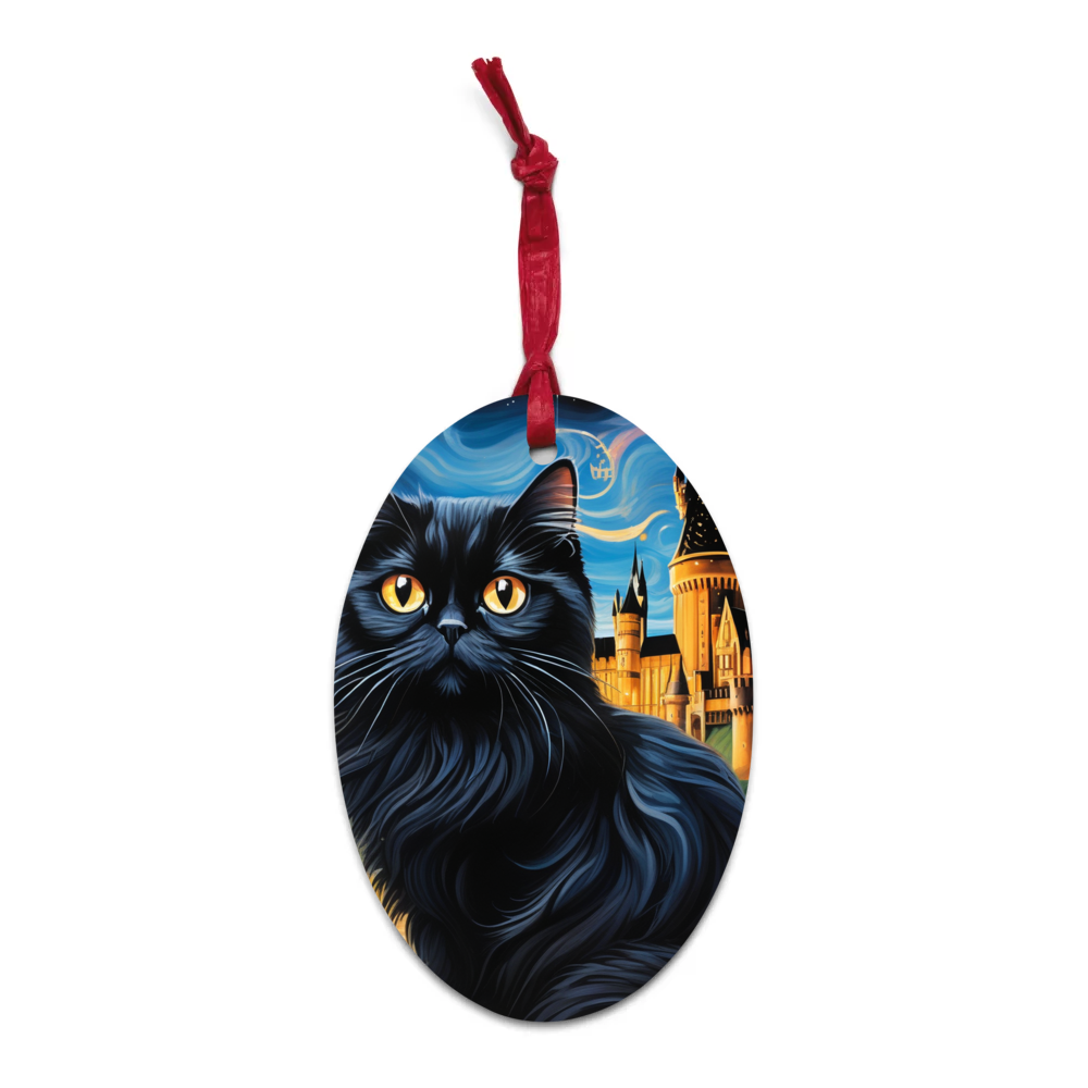 PugMug Custom Black Persian Cat Wooden Ornament