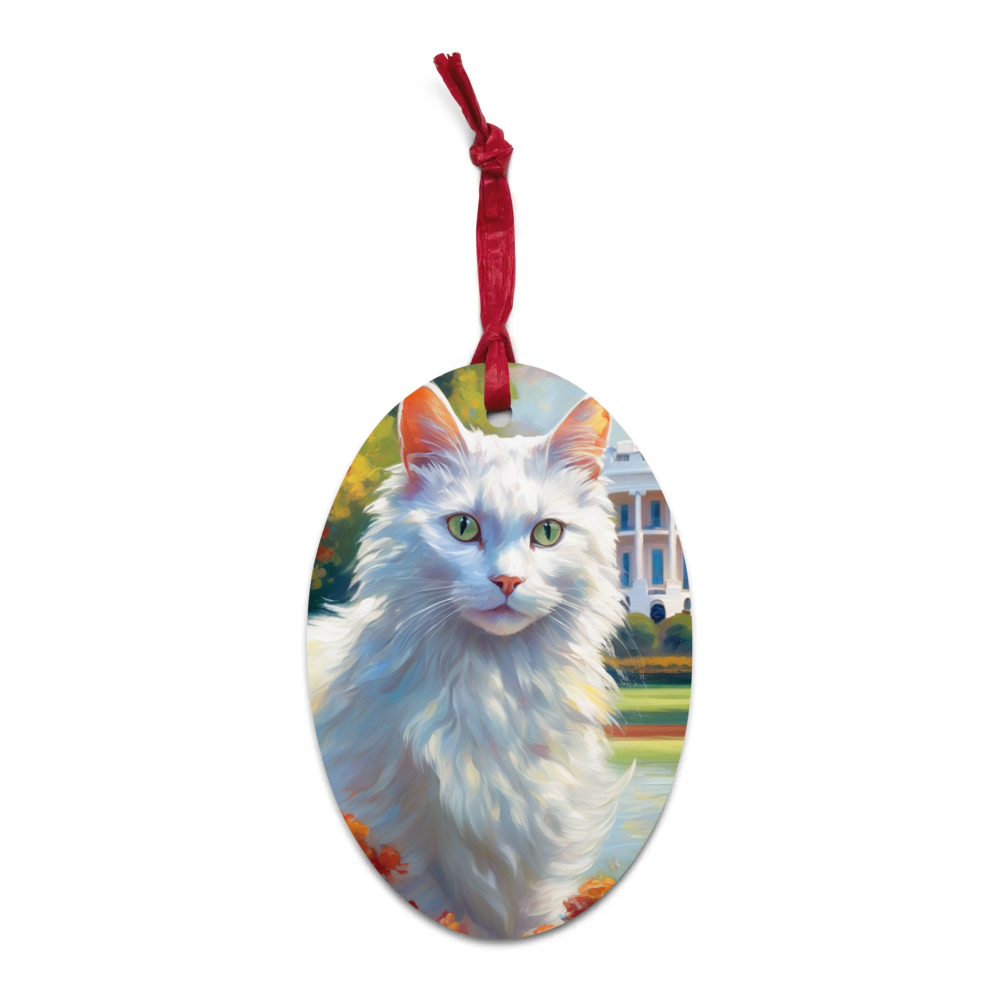 PugMug Custom White Companion Cat Wooden Ornament