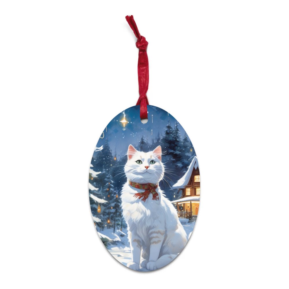 PugMug Custom White Companion Cat Wooden Ornament