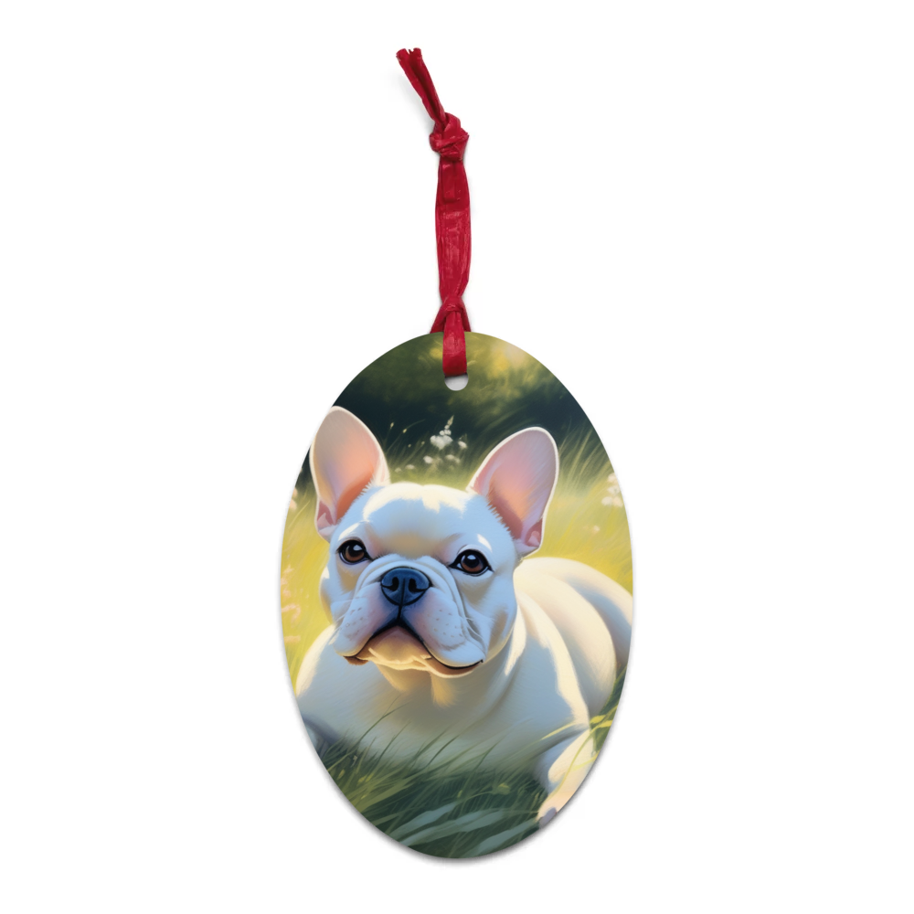 PugMug Custom White French Bulldog Wooden Ornament