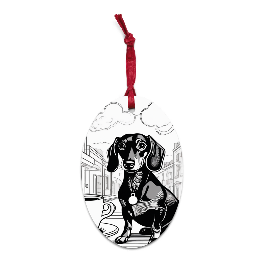PugMug Custom Black Dachshund Wooden Ornament