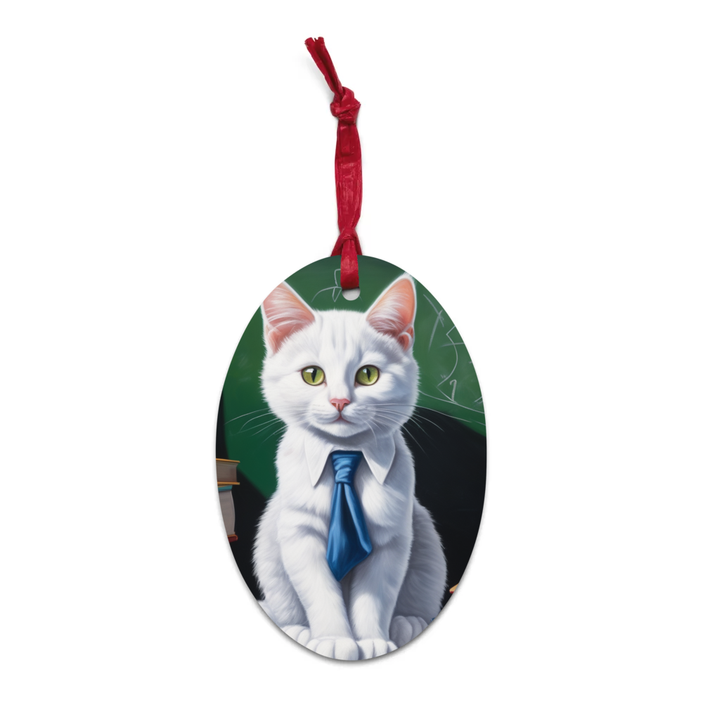 PugMug Custom White Companion Cat Wooden Ornament