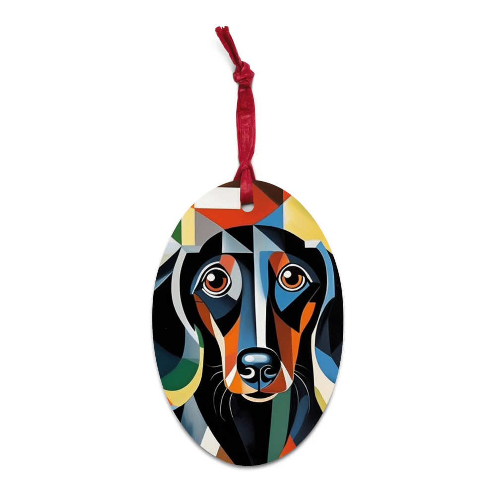 PugMug Custom Black Dachshund Wooden Ornament