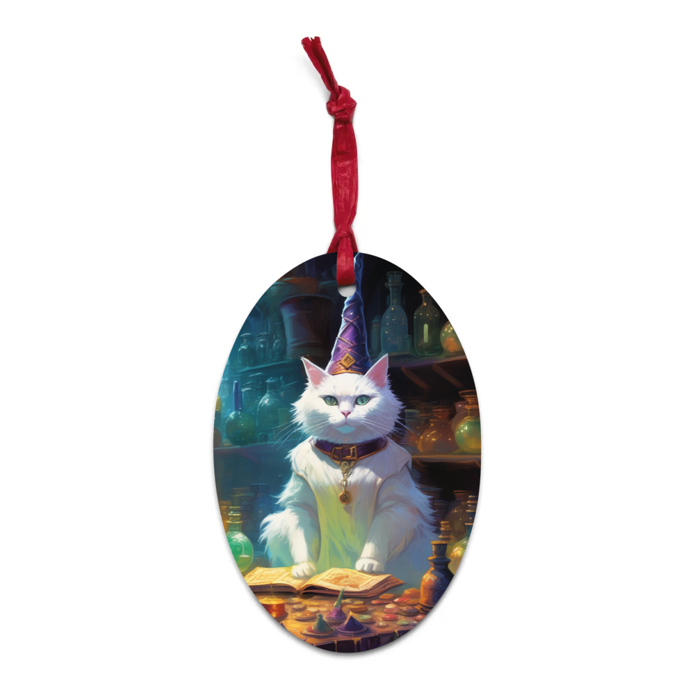 PugMug Custom White Companion Cat Wooden Ornament