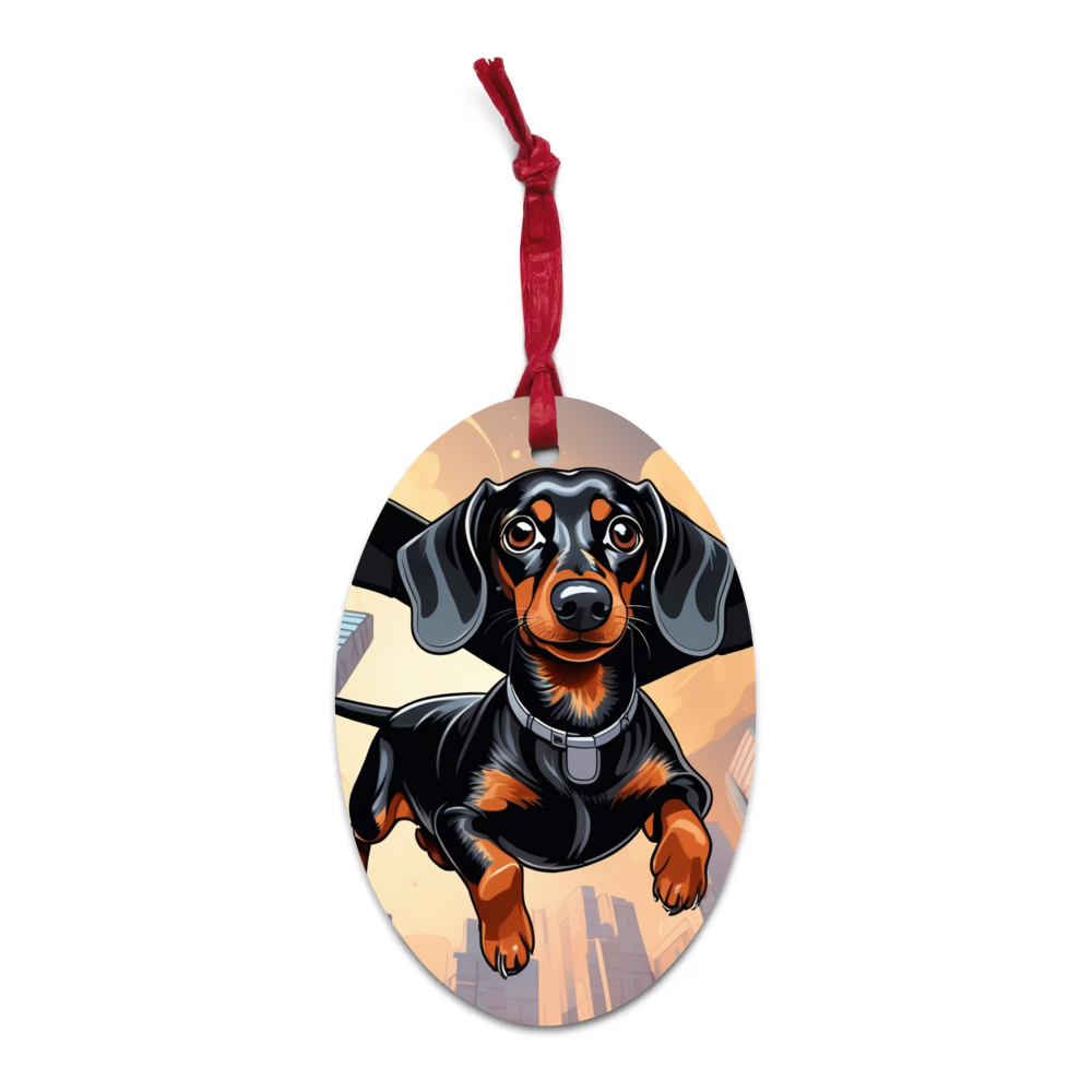 PugMug Custom Black Dachshund Wooden Ornament