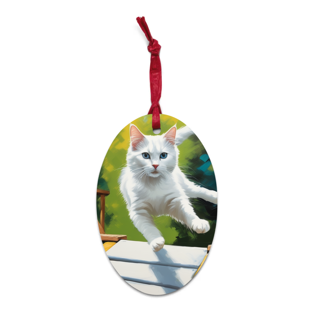 PugMug Custom White Companion Cat Wooden Ornament