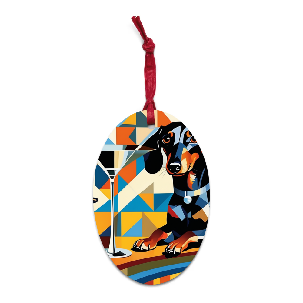 PugMug Custom Black Dachshund Wooden Ornament