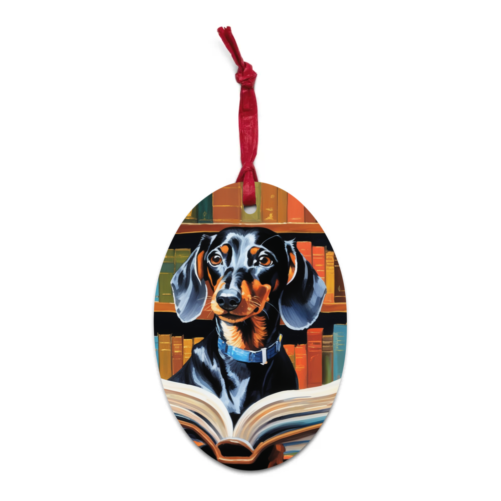 PugMug Custom Black Dachshund Wooden Ornament