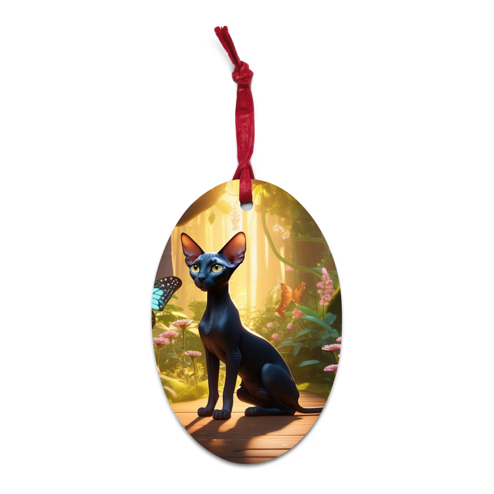 PugMug Custom Black Sphynx Cat Wooden Ornament