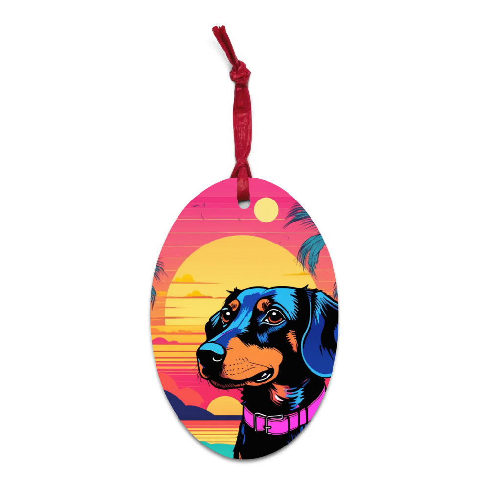 PugMug Custom Black Dachshund Wooden Ornament