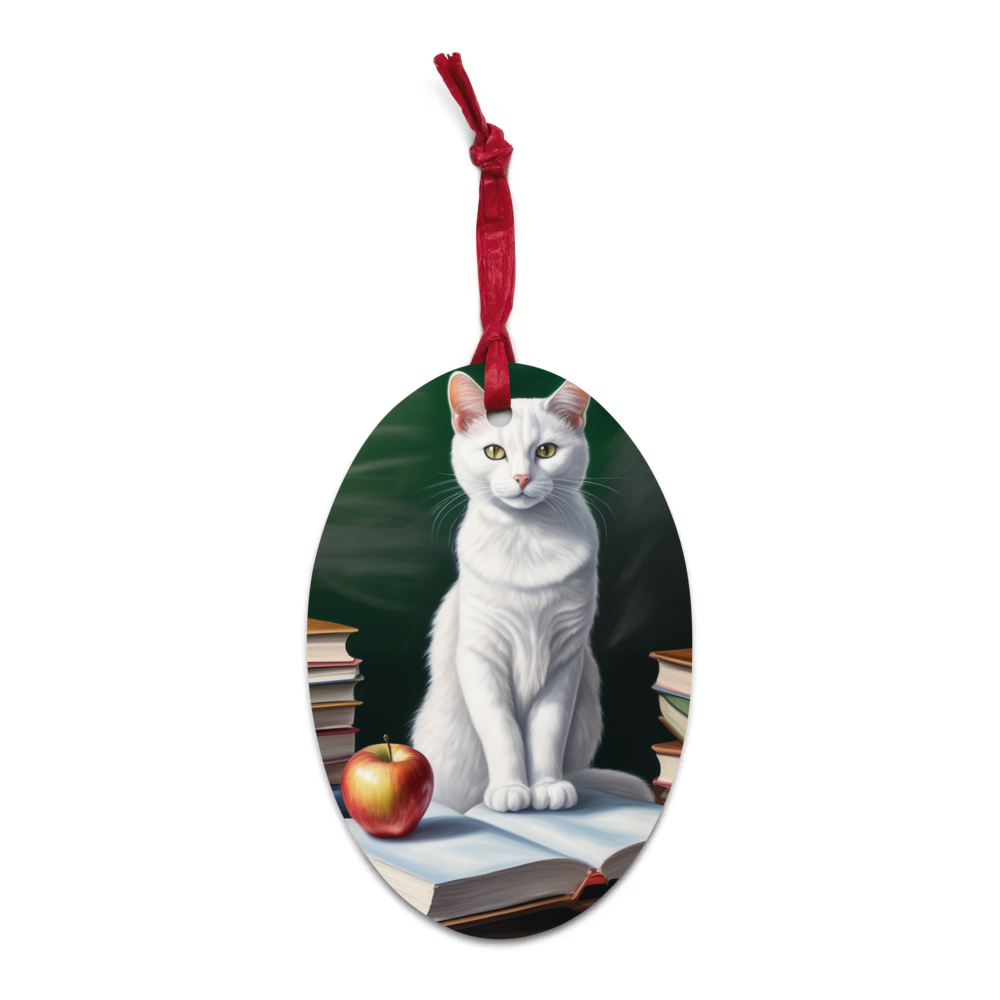 PugMug Custom White Companion Cat Wooden Ornament