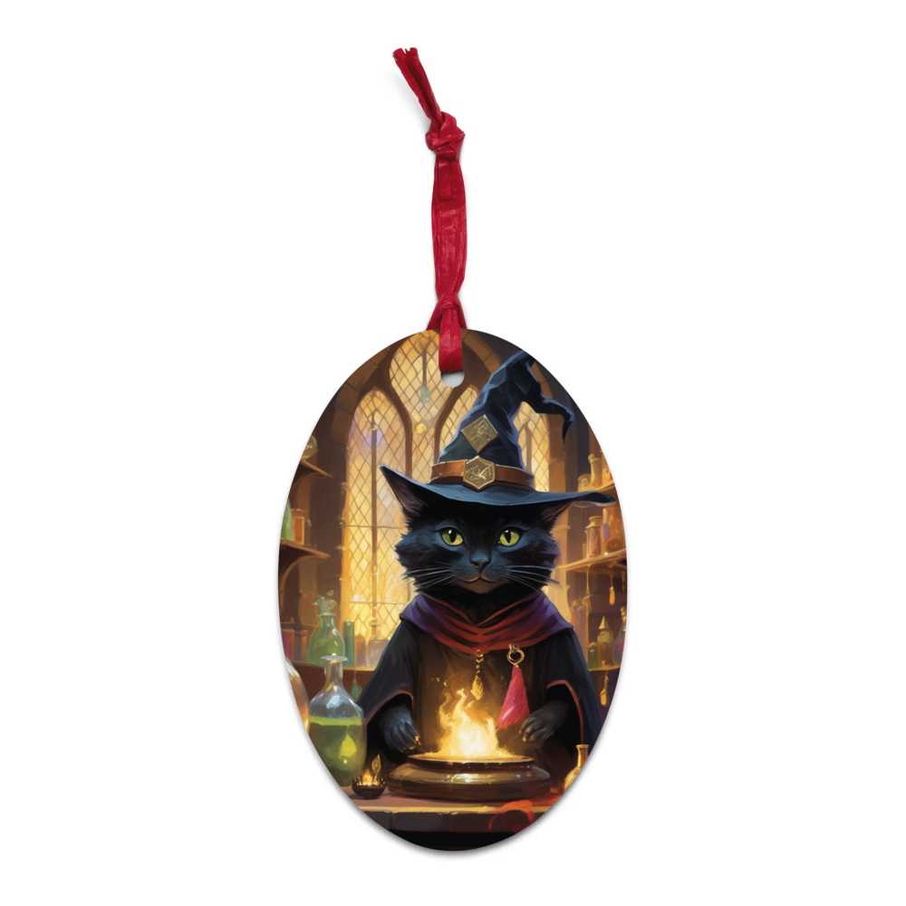PugMug Custom Black Companion Cat Wooden Ornament