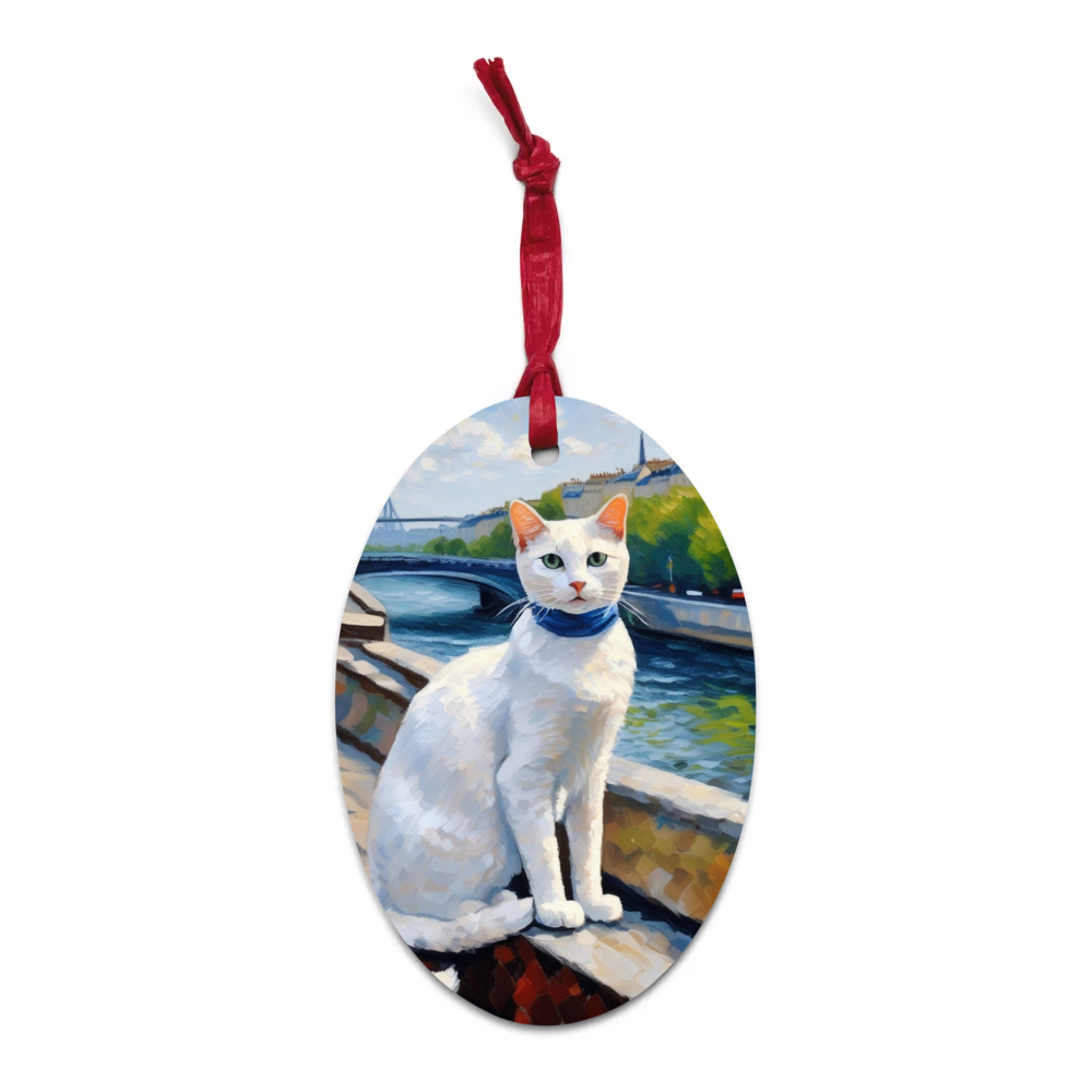 PugMug Custom White Companion Cat Wooden Ornament