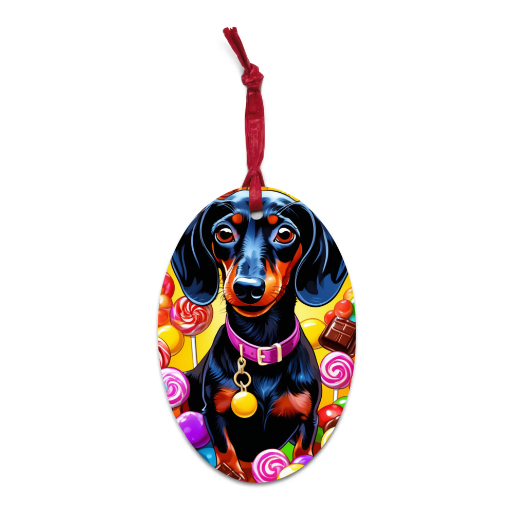 PugMug Custom Black Dachshund Wooden Ornament