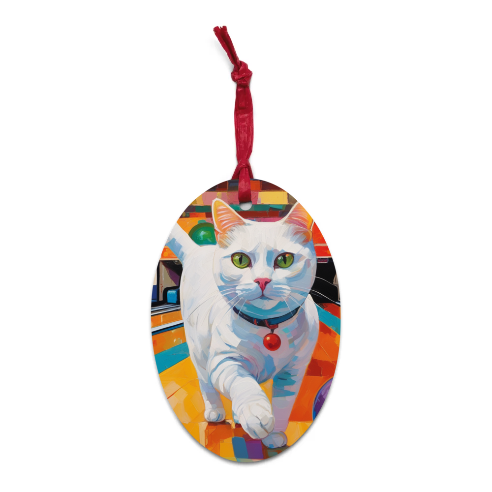 PugMug Custom White Companion Cat Wooden Ornament