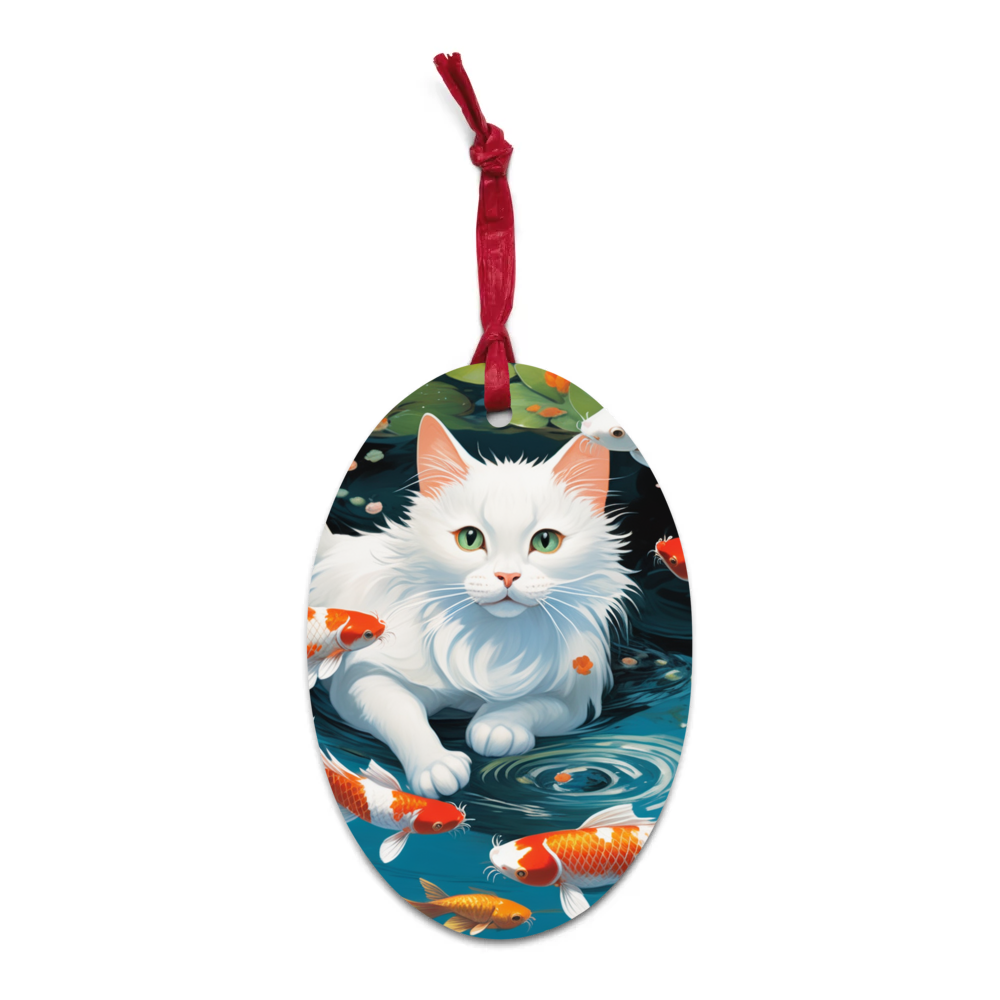 PugMug Custom White Companion Cat Wooden Ornament