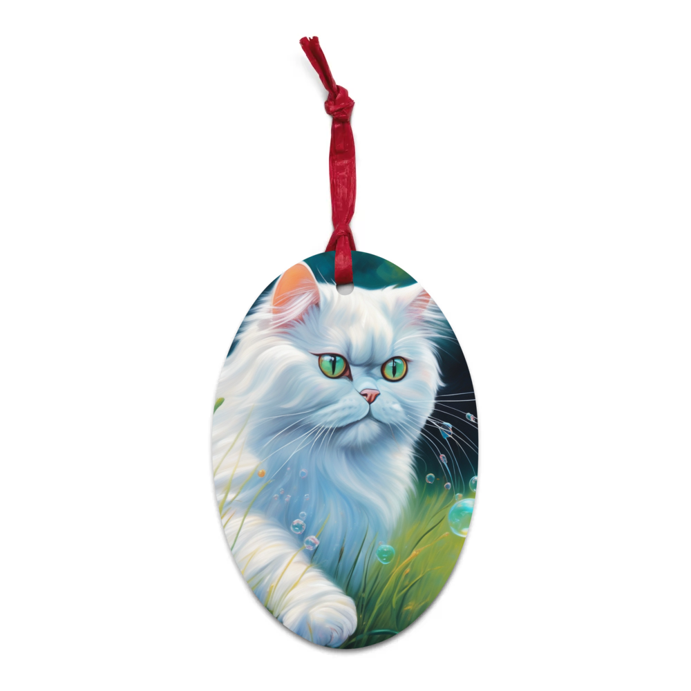 PugMug Custom White Persian Cat Wooden Ornament