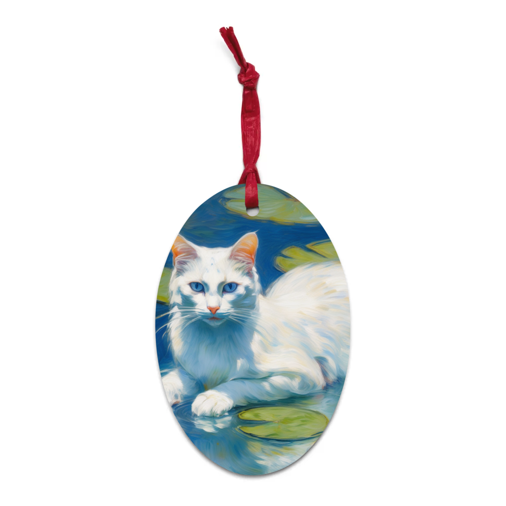 PugMug Custom White Companion Cat Wooden Ornament