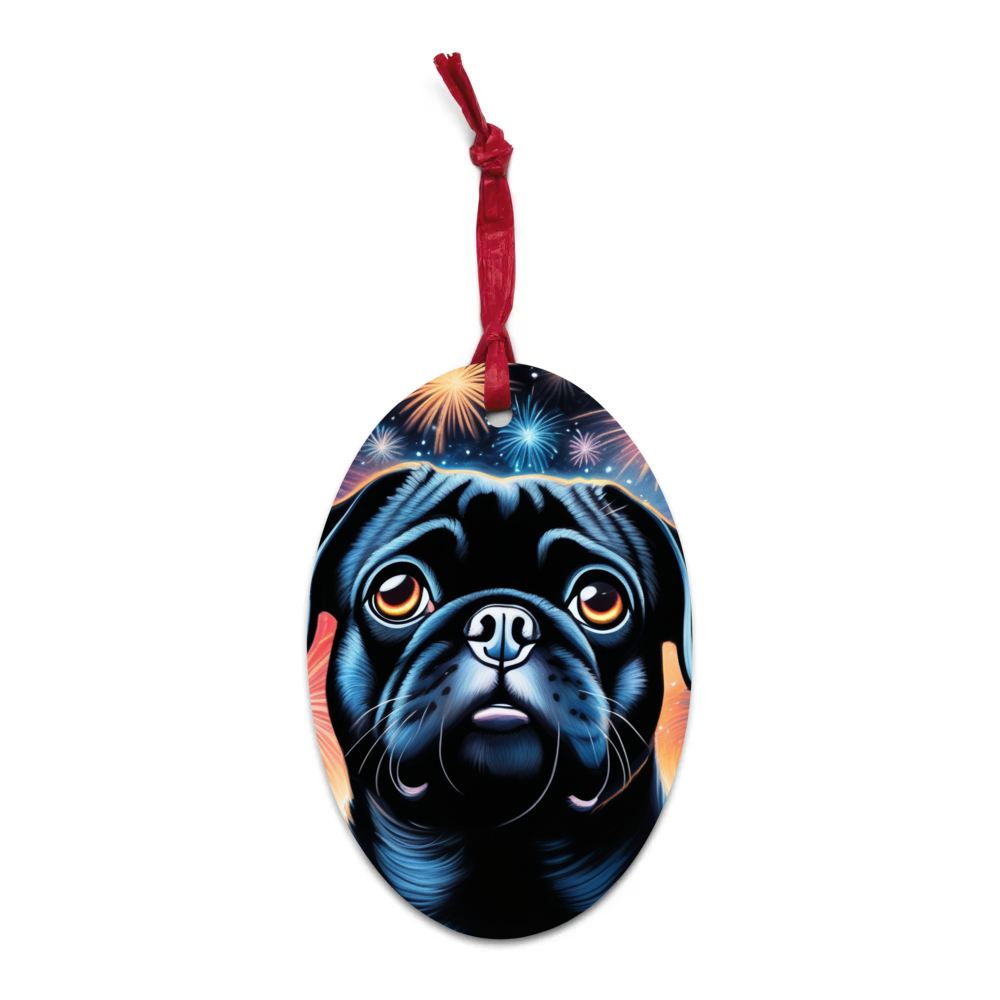 PugMug Custom Black Pug Wooden Ornament