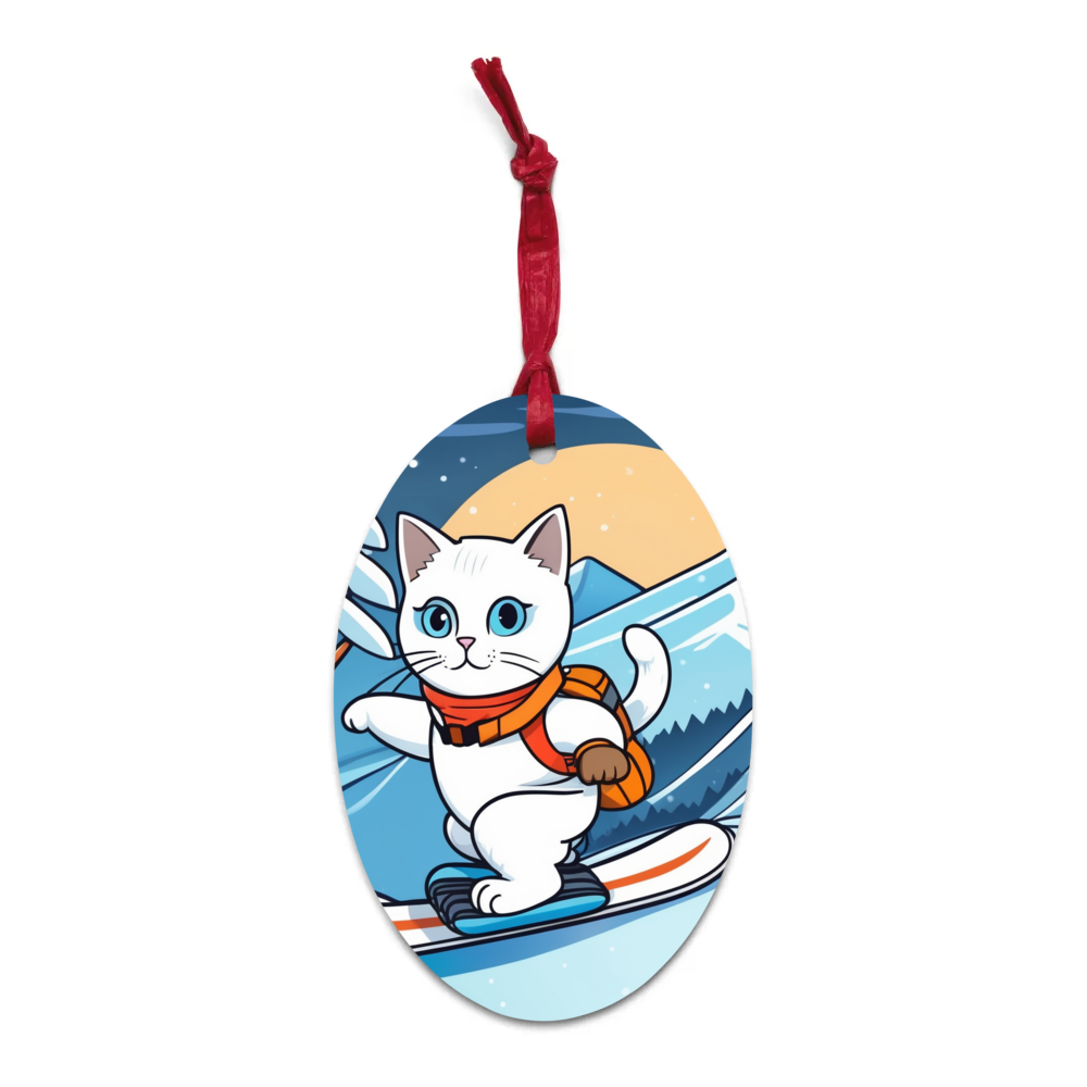 PugMug Custom White Companion Cat Wooden Ornament