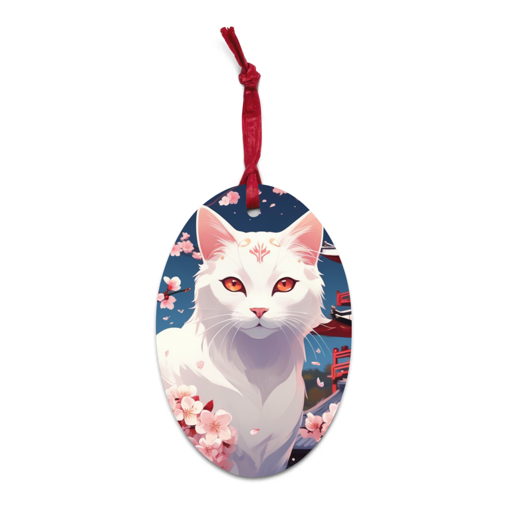 PugMug Custom White Companion Cat Wooden Ornament