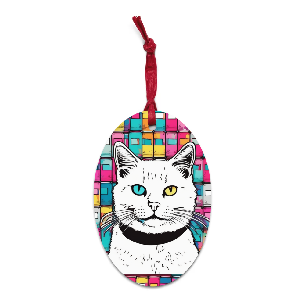 PugMug Custom White Companion Cat Wooden Ornament