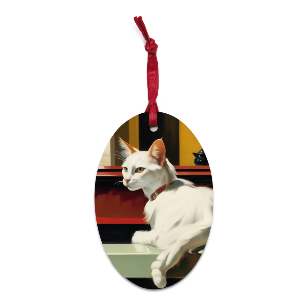 PugMug Custom White Companion Cat Wooden Ornament