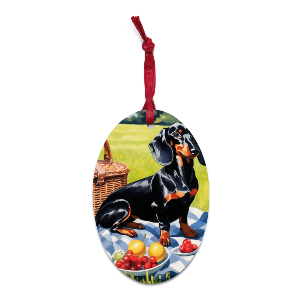 PugMug Custom Black Dachshund Wooden Ornament