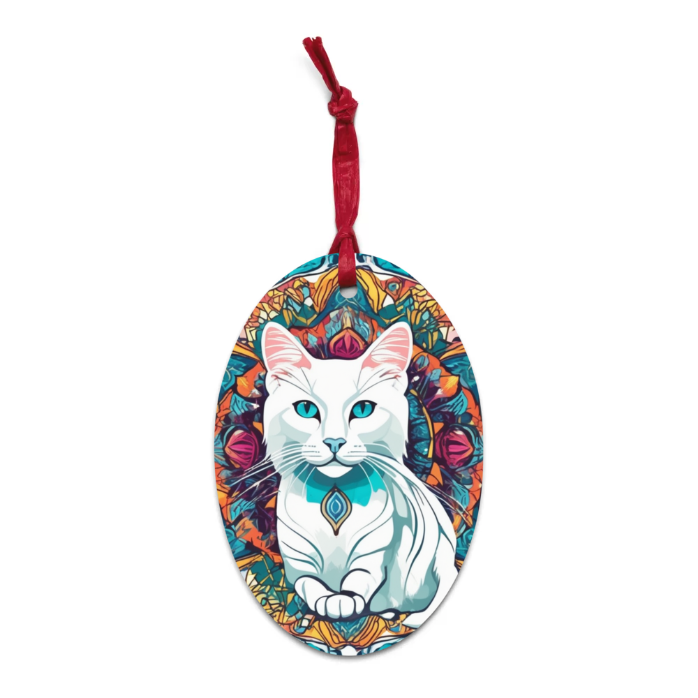 PugMug Custom White Companion Cat Wooden Ornament