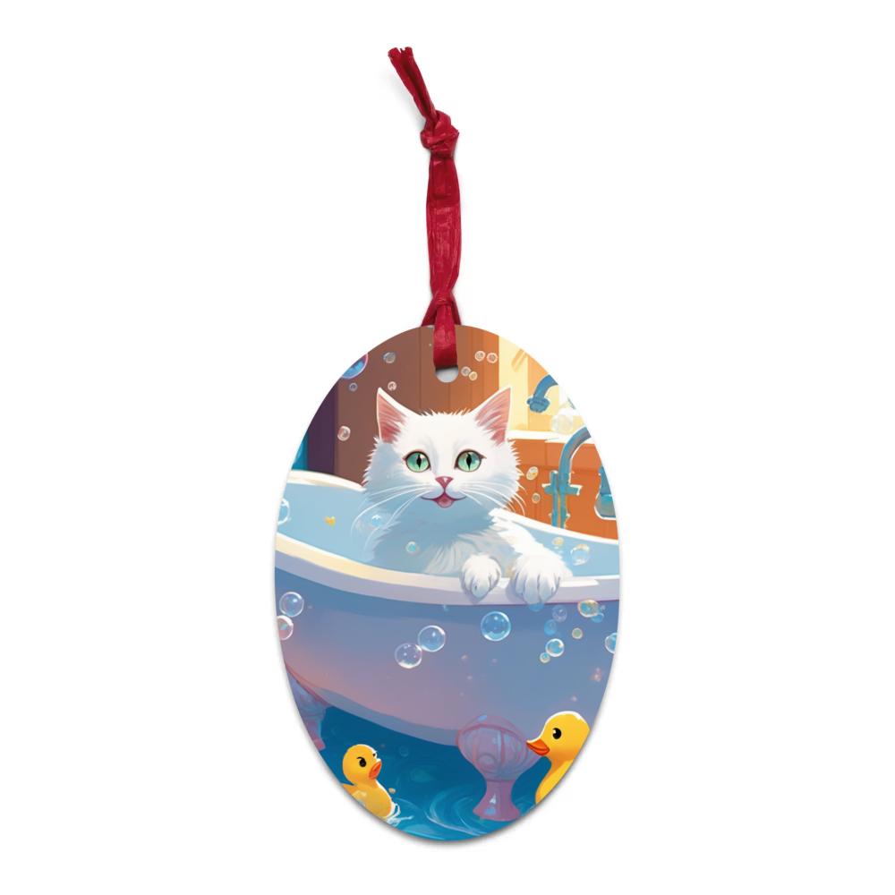 PugMug Custom White Companion Cat Wooden Ornament