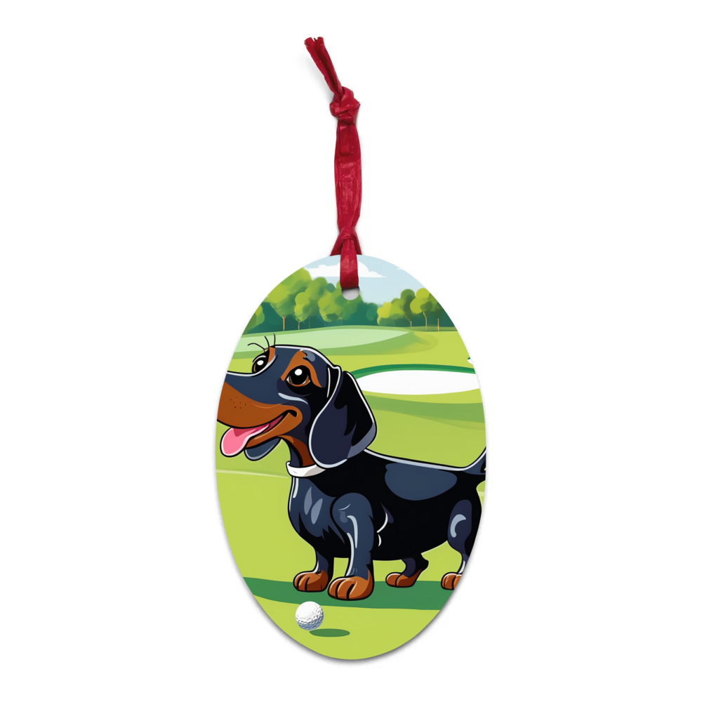 PugMug Custom Black Dachshund Wooden Ornament