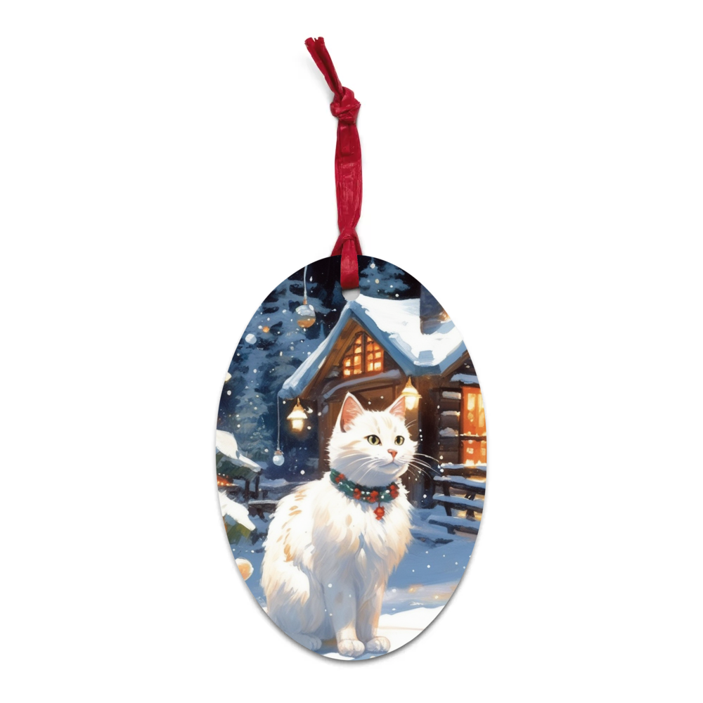 PugMug Custom White Companion Cat Wooden Ornament