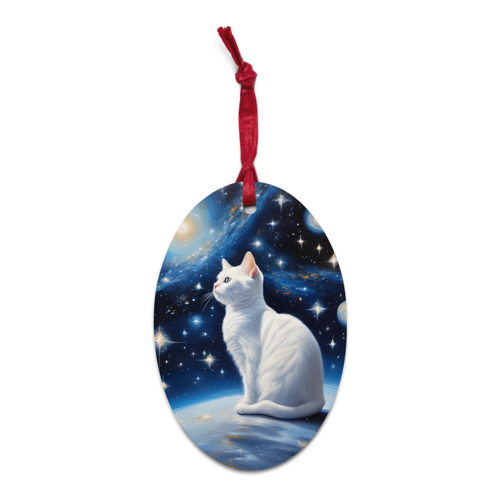 PugMug Custom White Companion Cat Wooden Ornament