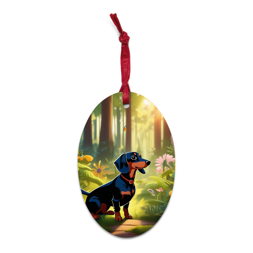 PugMug Custom Black Dachshund Wooden Ornament