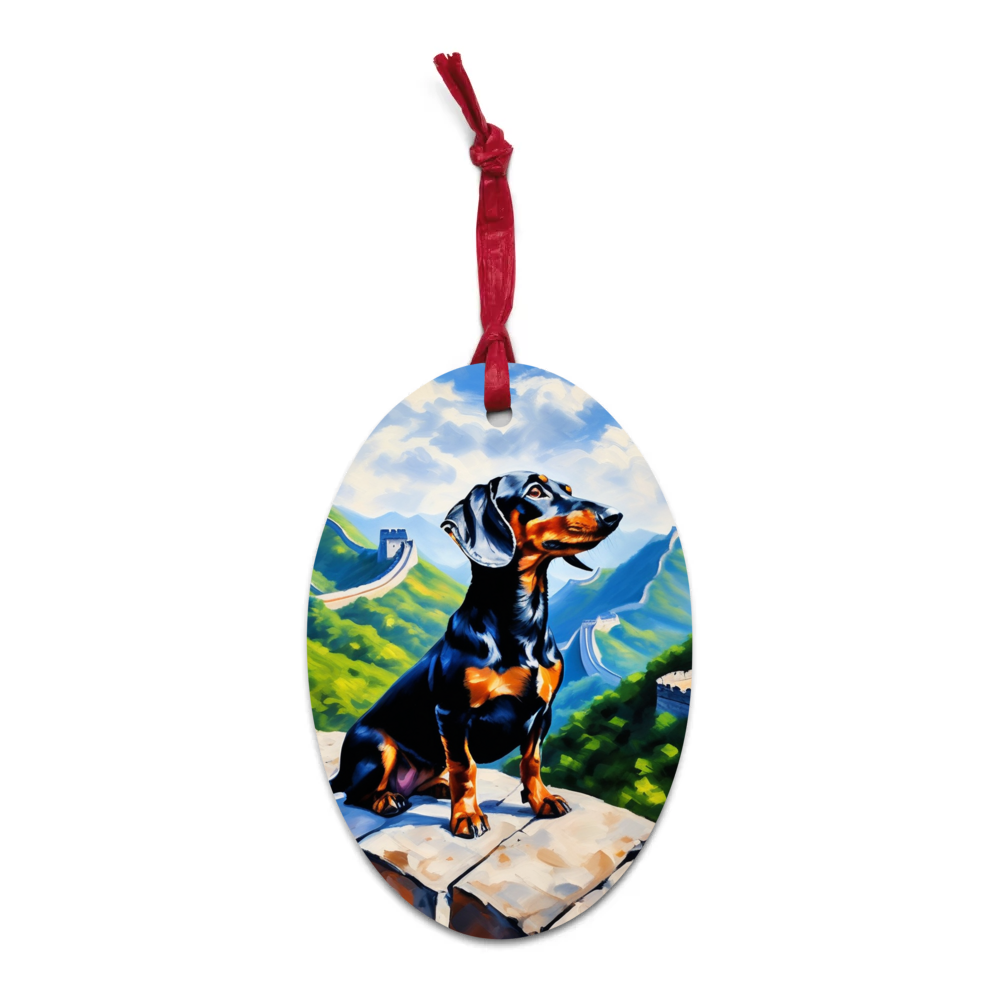 PugMug Custom Black Dachshund Wooden Ornament