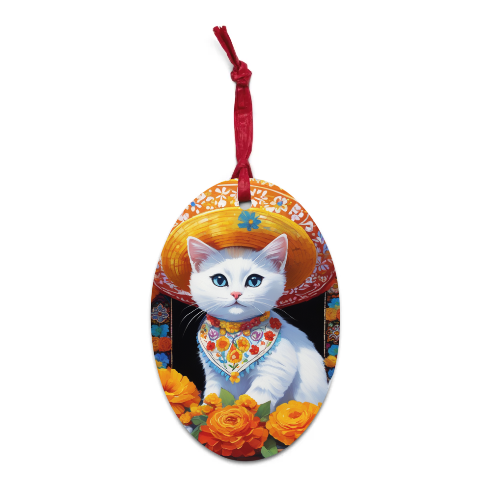 PugMug Custom White Companion Cat Wooden Ornament