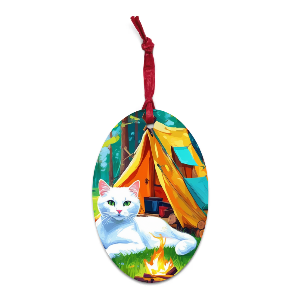 PugMug Custom White Companion Cat Wooden Ornament