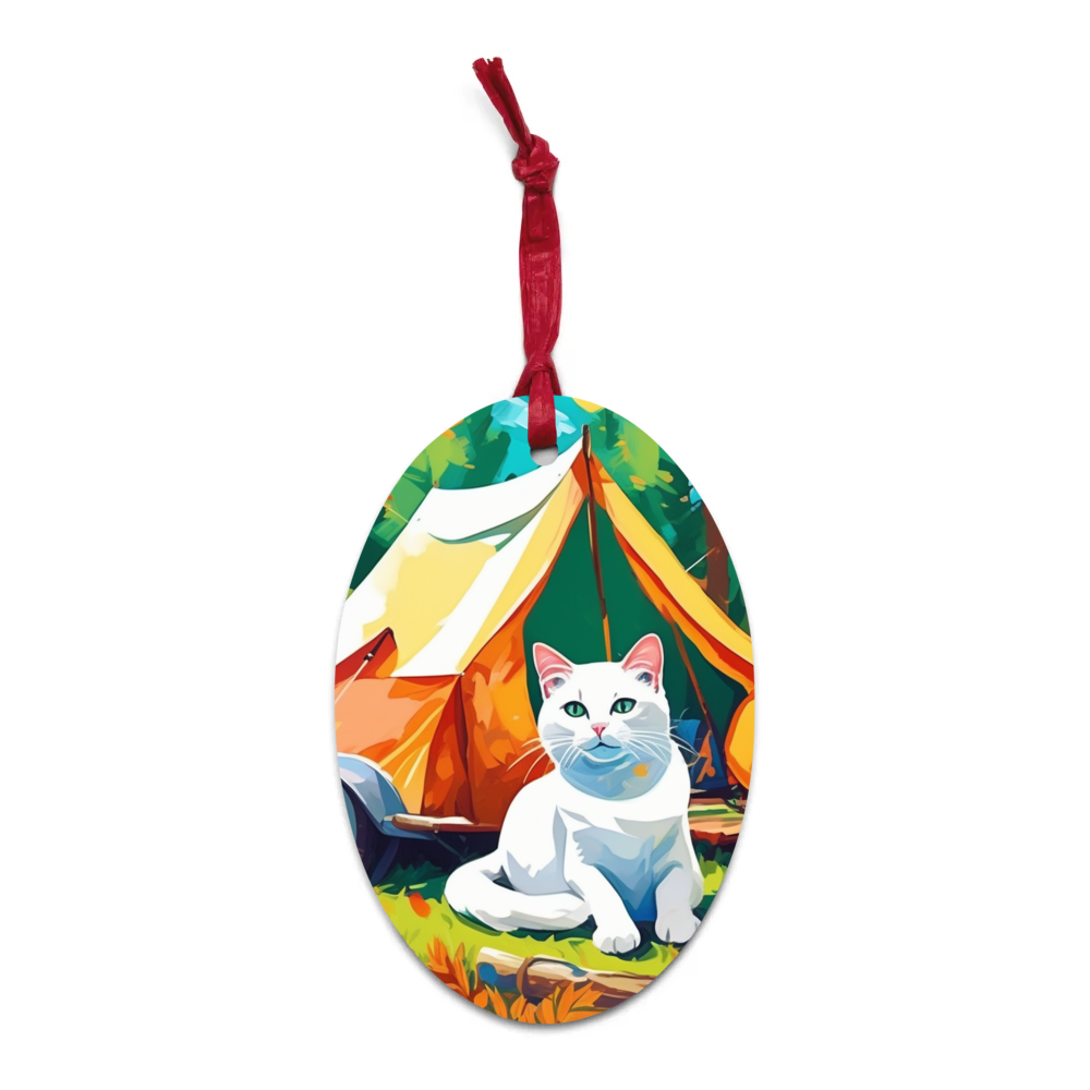 PugMug Custom White Companion Cat Wooden Ornament