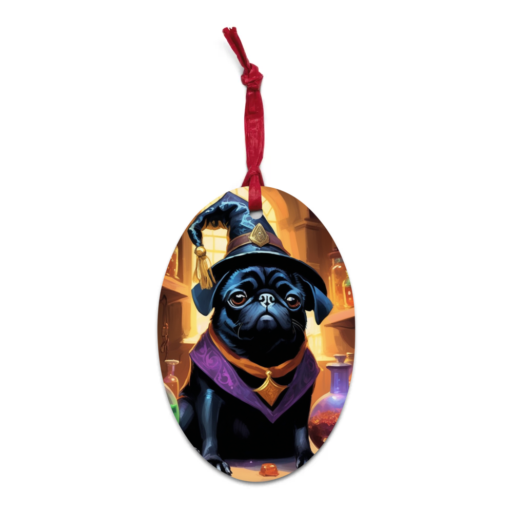 PugMug Custom Black Pug Wooden Ornament