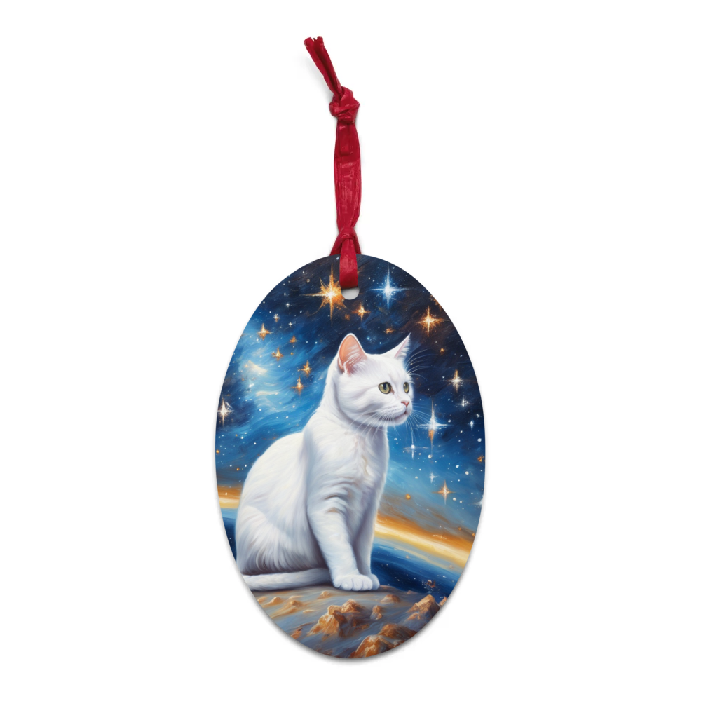 PugMug Custom White Companion Cat Wooden Ornament