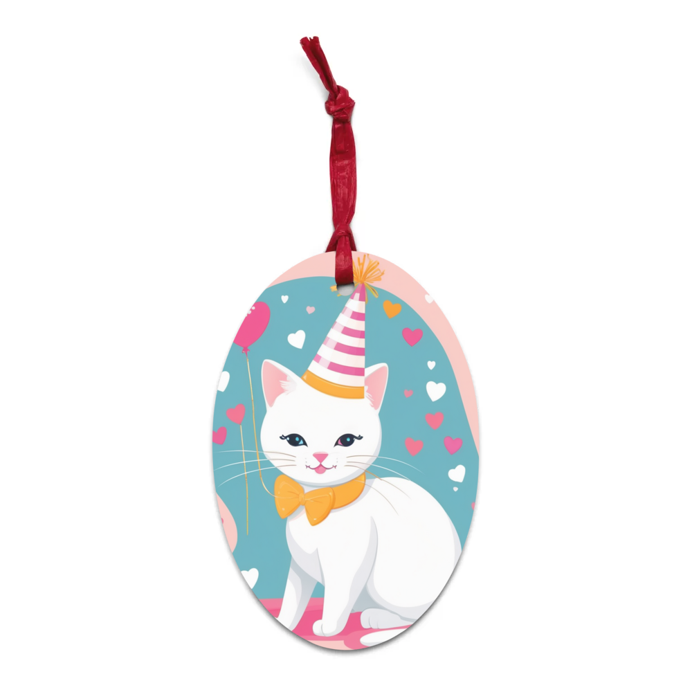 PugMug Custom White Companion Cat Wooden Ornament