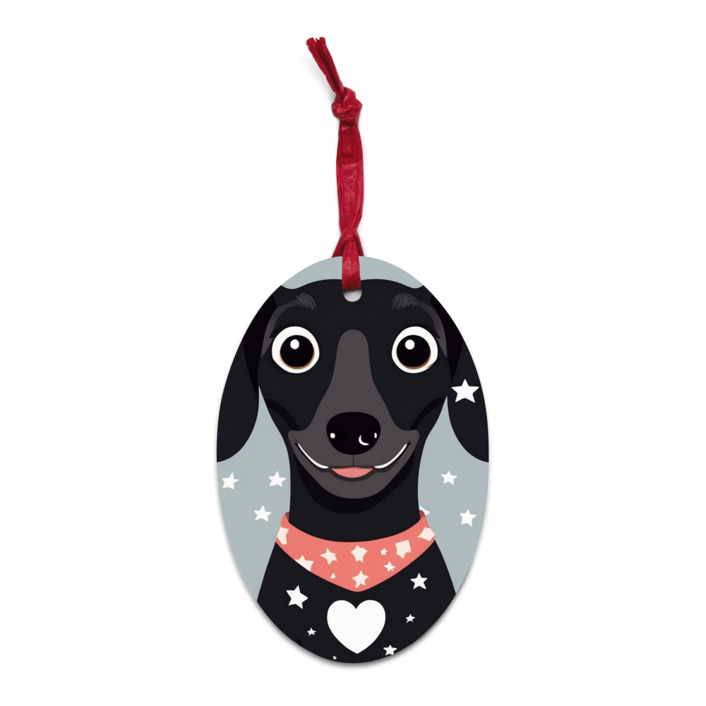 PugMug Custom Black Dachshund Wooden Ornament