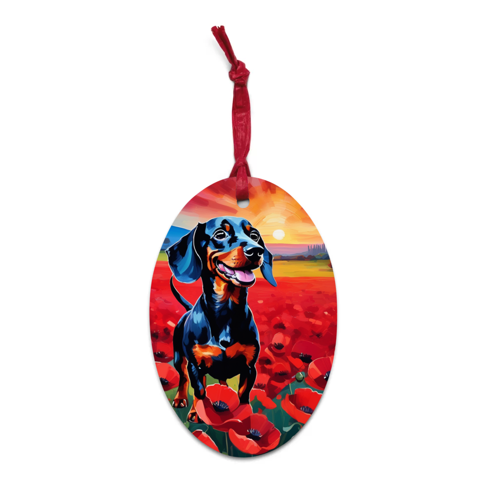 PugMug Custom Black Dachshund Wooden Ornament