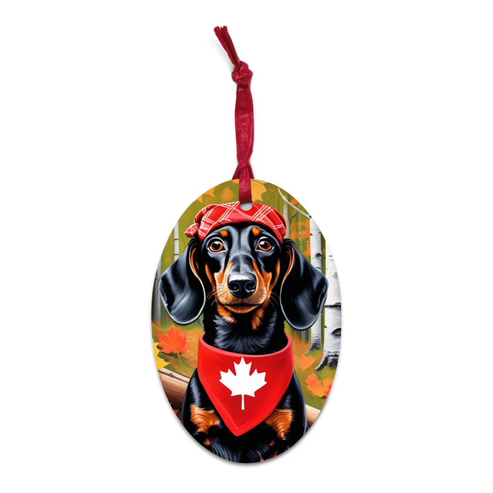 PugMug Custom Black Dachshund Wooden Ornament