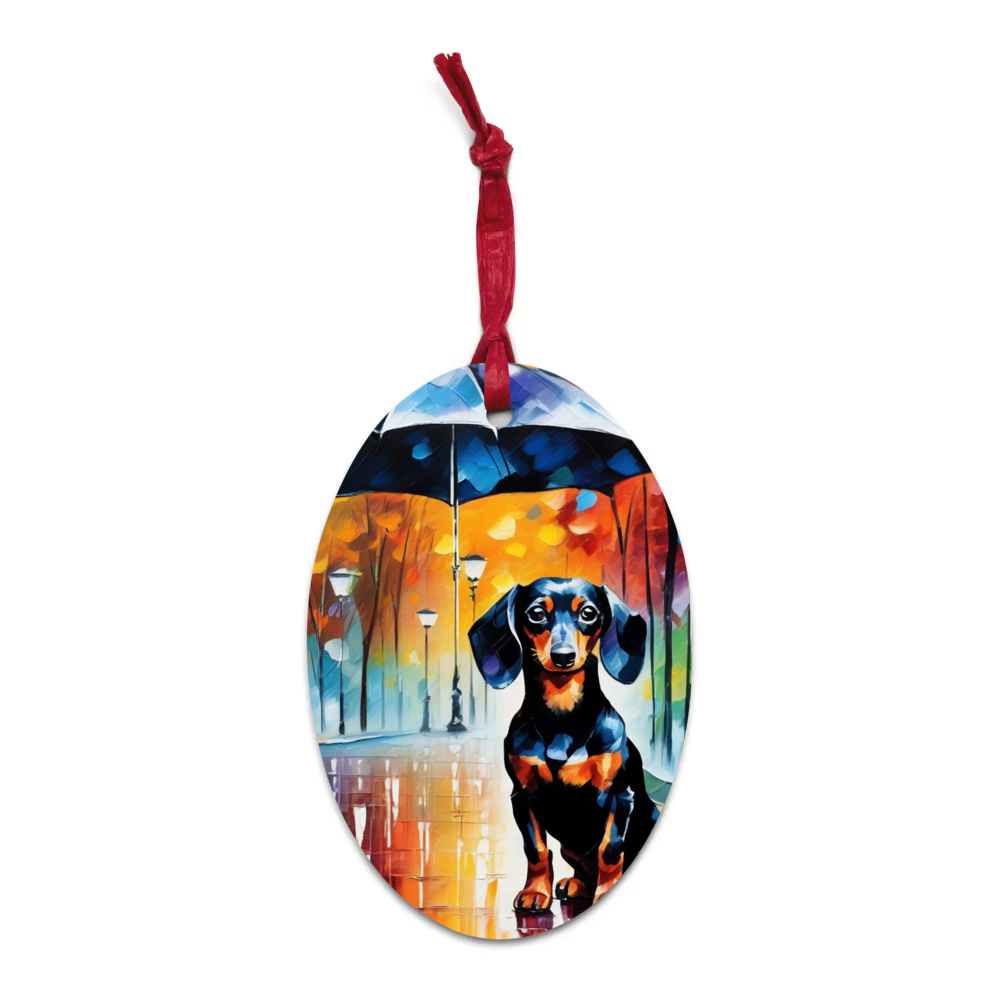 PugMug Custom Black Dachshund Wooden Ornament