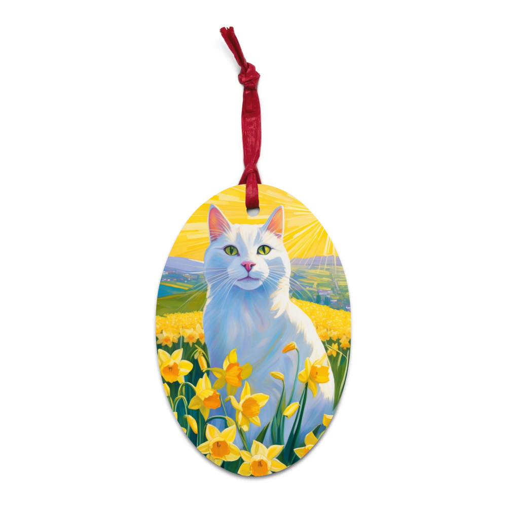 PugMug Custom White Companion Cat Wooden Ornament